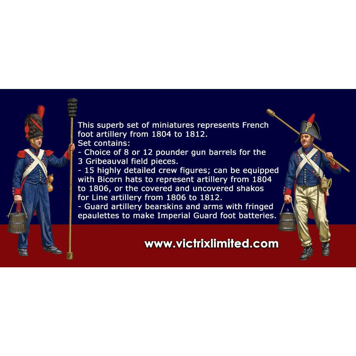 Victrix | Napoleonic French Foot Artillery 1804-1812 Early | 28mm Plastic Unit | North Star Games | Miniature Kingdoms