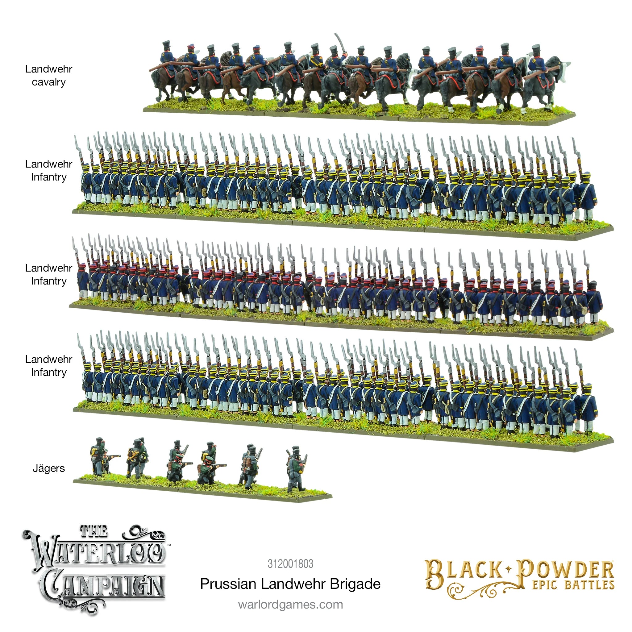 Black Powder Epic | Waterloo Campaign Prussian Landwehr Brigade | 15mm Plastic Unit | Warlord | Miniature Kingdoms