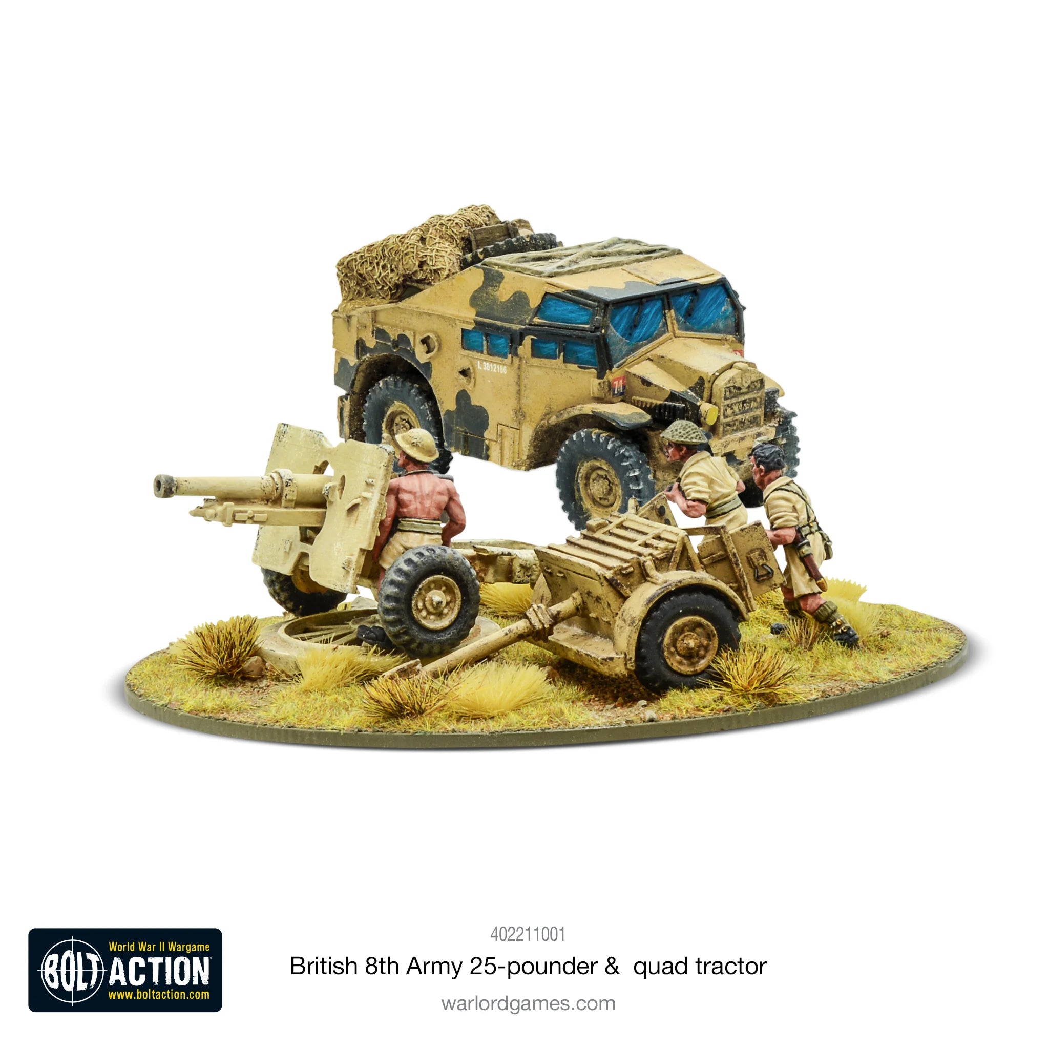 Bolt Action | 8th Army 25 pdr Light Artillery, Quad Tractor & Limber | 28mm Resin Metal Vehicle