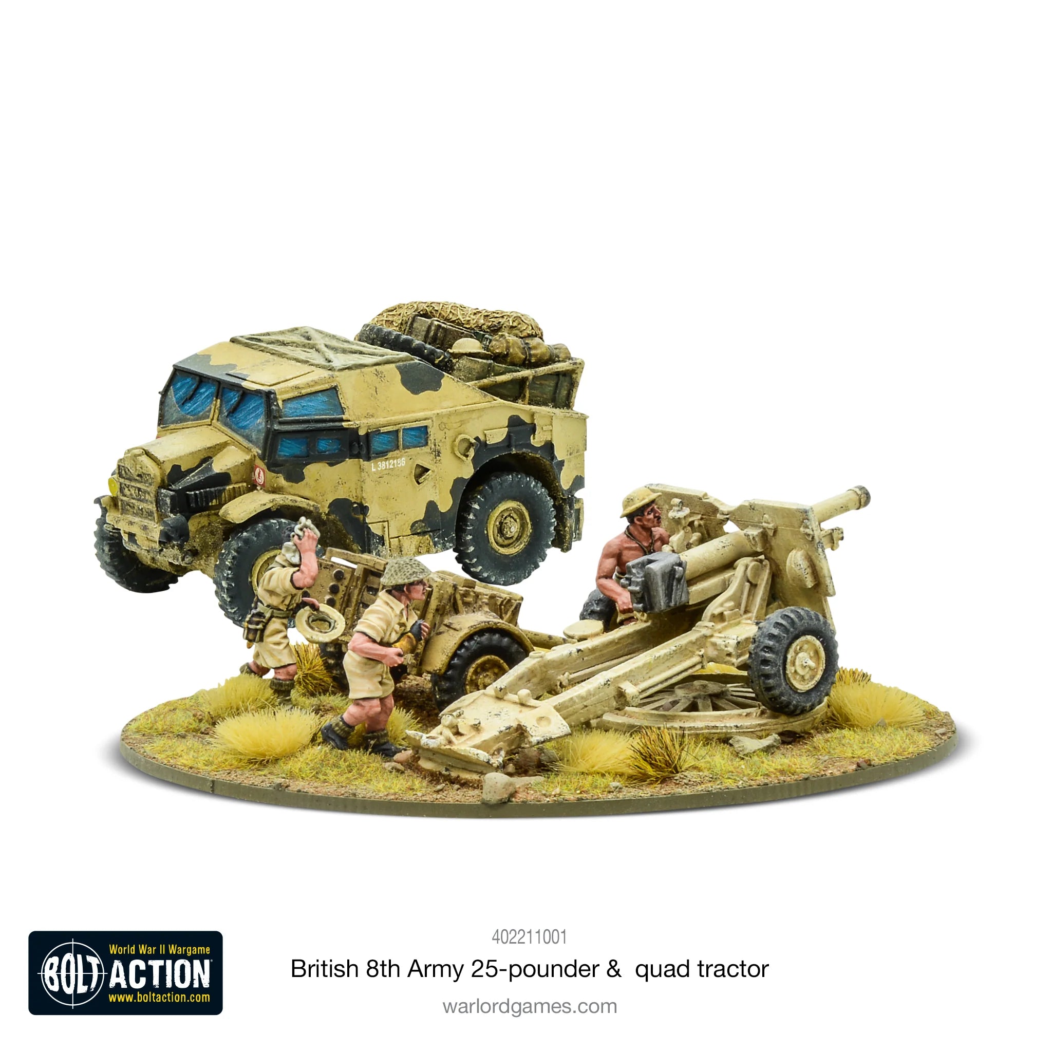 Bolt Action | 8th Army 25 pdr Light Artillery, Quad Tractor & Limber | 28mm Resin Metal Vehicle