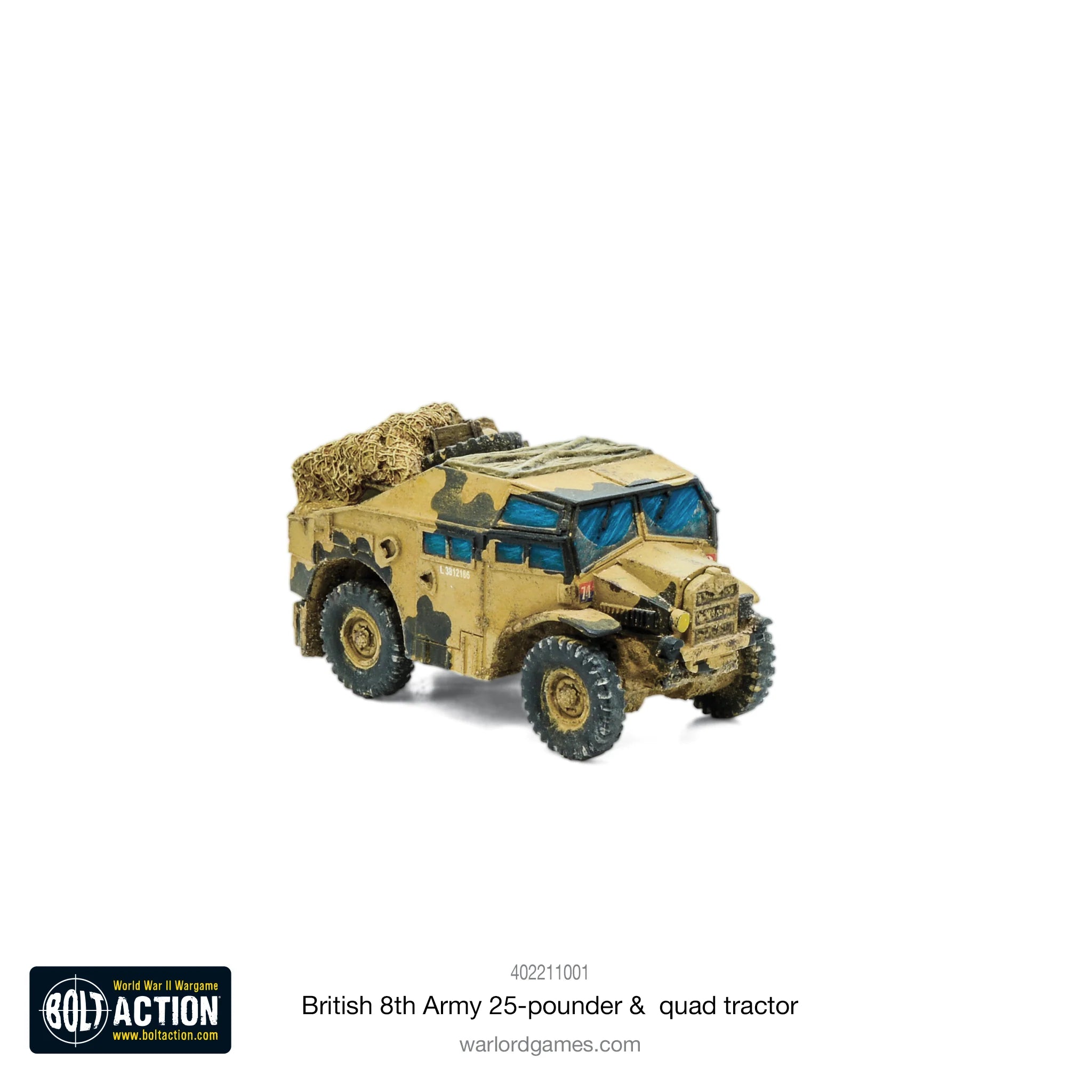 Bolt Action | 8th Army 25 pdr Light Artillery, Quad Tractor & Limber | 28mm Resin Metal Vehicle