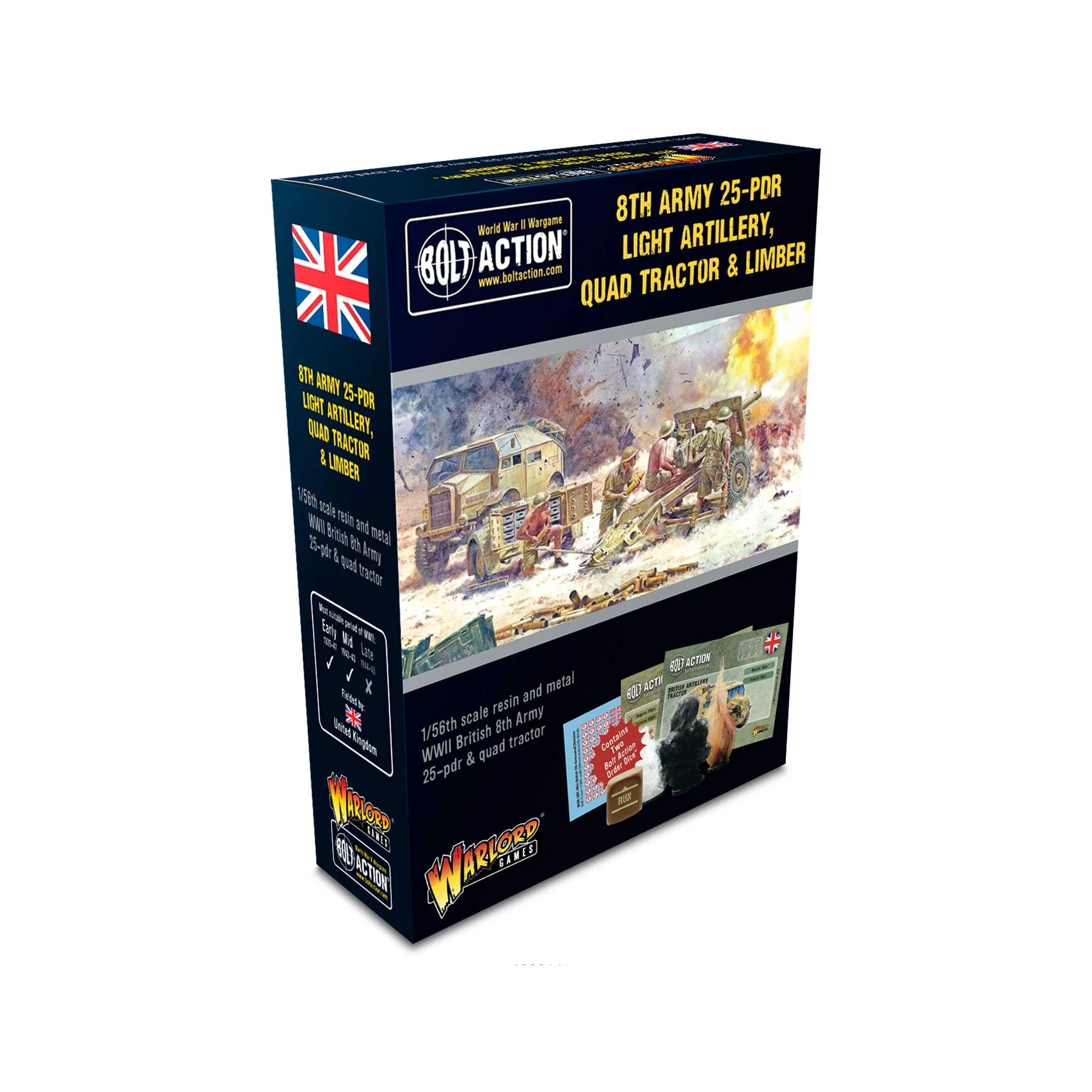 Bolt Action | 8th Army 25 pdr Light Artillery, Quad Tractor & Limber | 28mm Resin Metal Vehicle