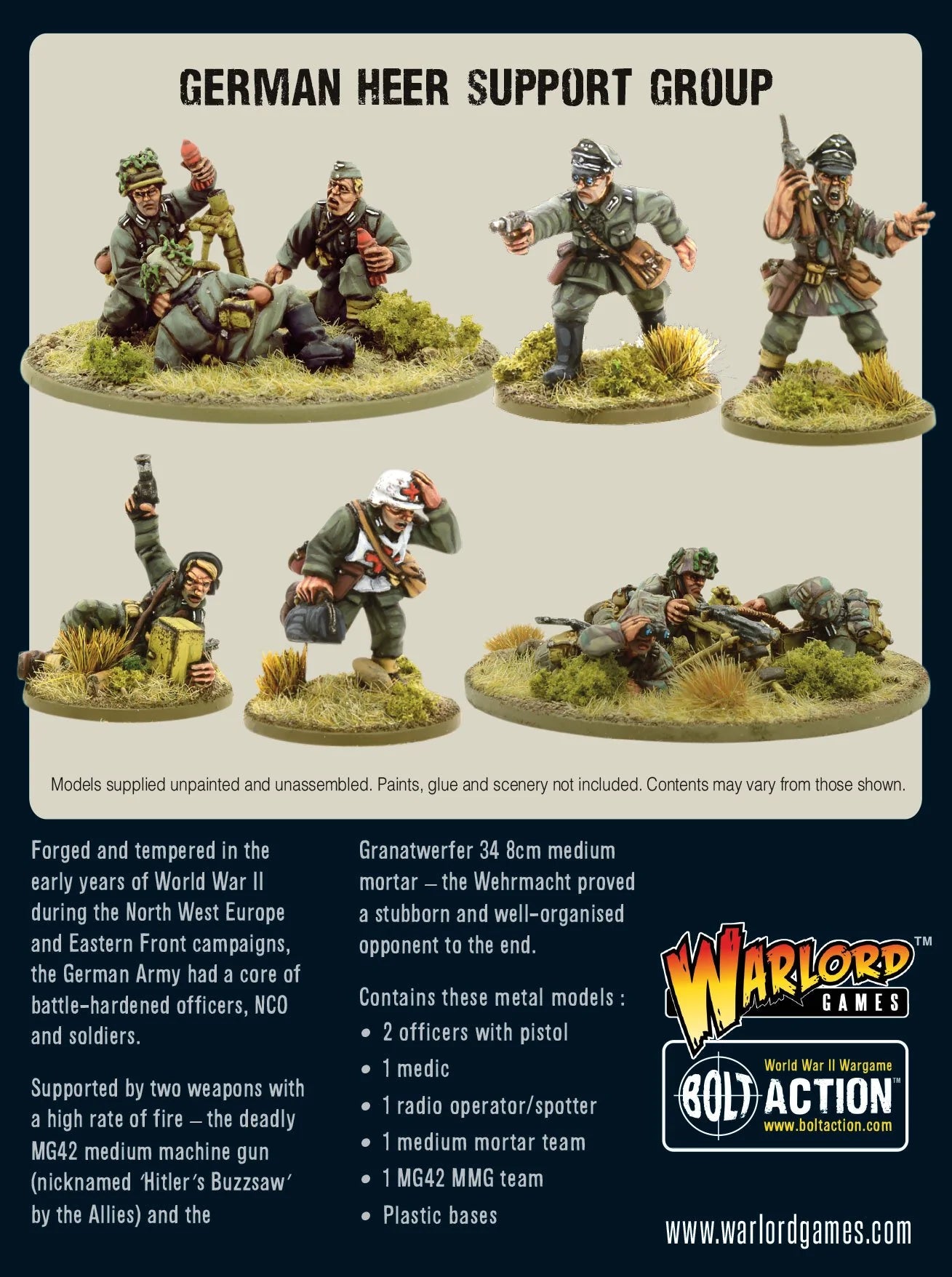 Bolt Action | German Heer Support Group | 28mm Metal Unit