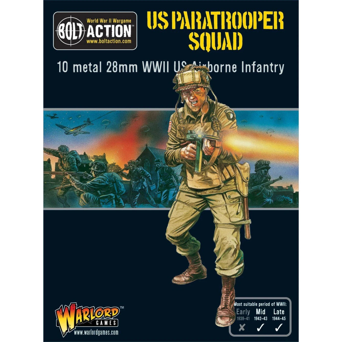 Bolt Action | USA | US Paratrooper Squad | 28mm Metal Unit | Warlord | Miniature Kingdoms