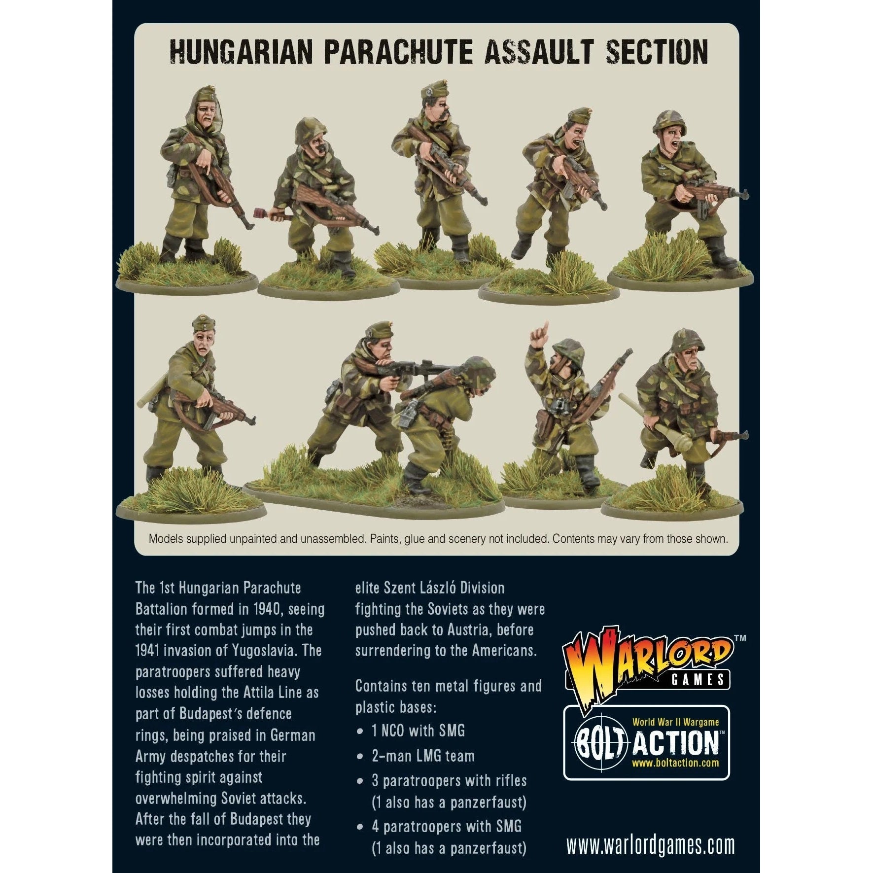 Bolt Action | Hungarian | Hungarian Parachute Assault Section | 28mm Metal Small Box | Warlord | Miniature Kingdoms