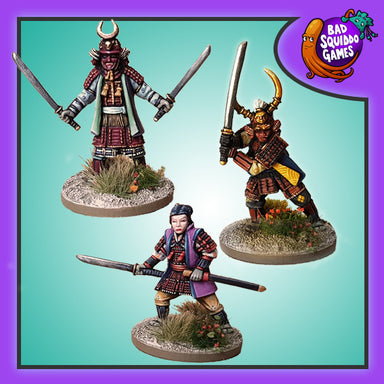 Bad Squiddo Games | Feudal Japan | Tomoe Gozen with Bodyguards | 28mm Metal Blister Pack