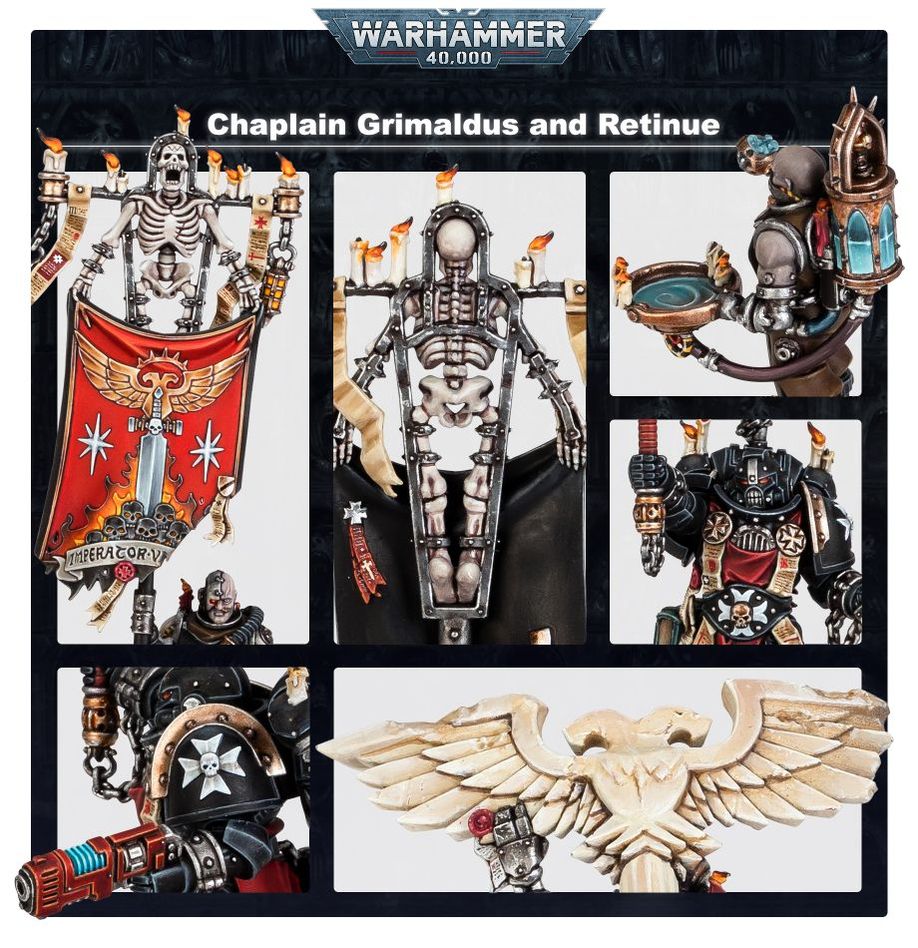 Warhammer 40,000 | Space Marines | Black Templars| Chaplain Grimaldus & Retinue | Plastic Unit Box