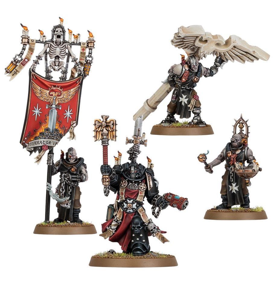 Warhammer 40,000 | Space Marines | Black Templars| Chaplain Grimaldus & Retinue | Plastic Unit Box