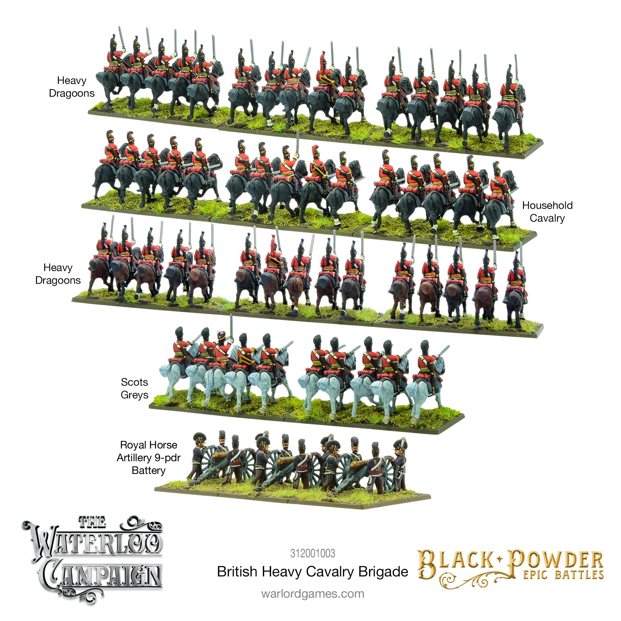 Black Powder Epic | Waterloo Campaign British Heavy Cavalry | 13.5mm Plastic Unit