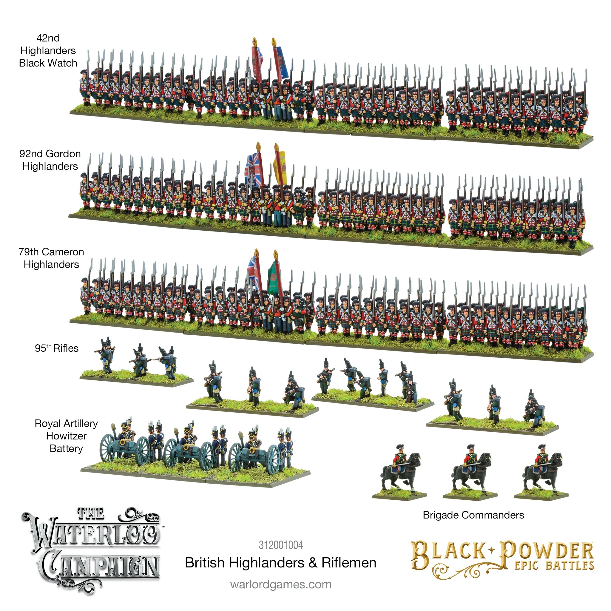 Black Powder Epic | Waterloo Campaign British Highlanders and Rifleman | 13.5mm Plastic Unit