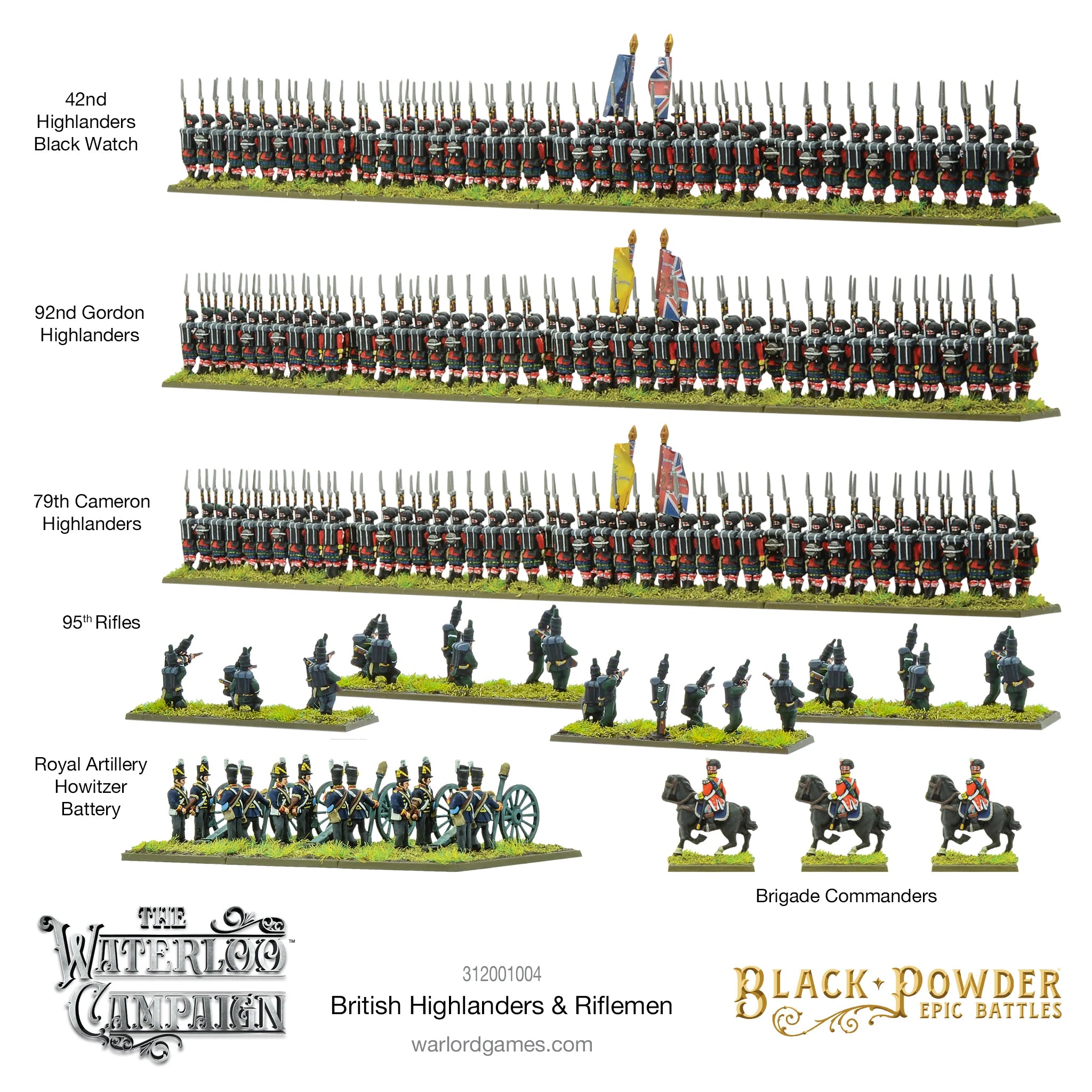 Black Powder Epic | Waterloo Campaign British Highlanders and Rifleman | 13.5mm Plastic Unit