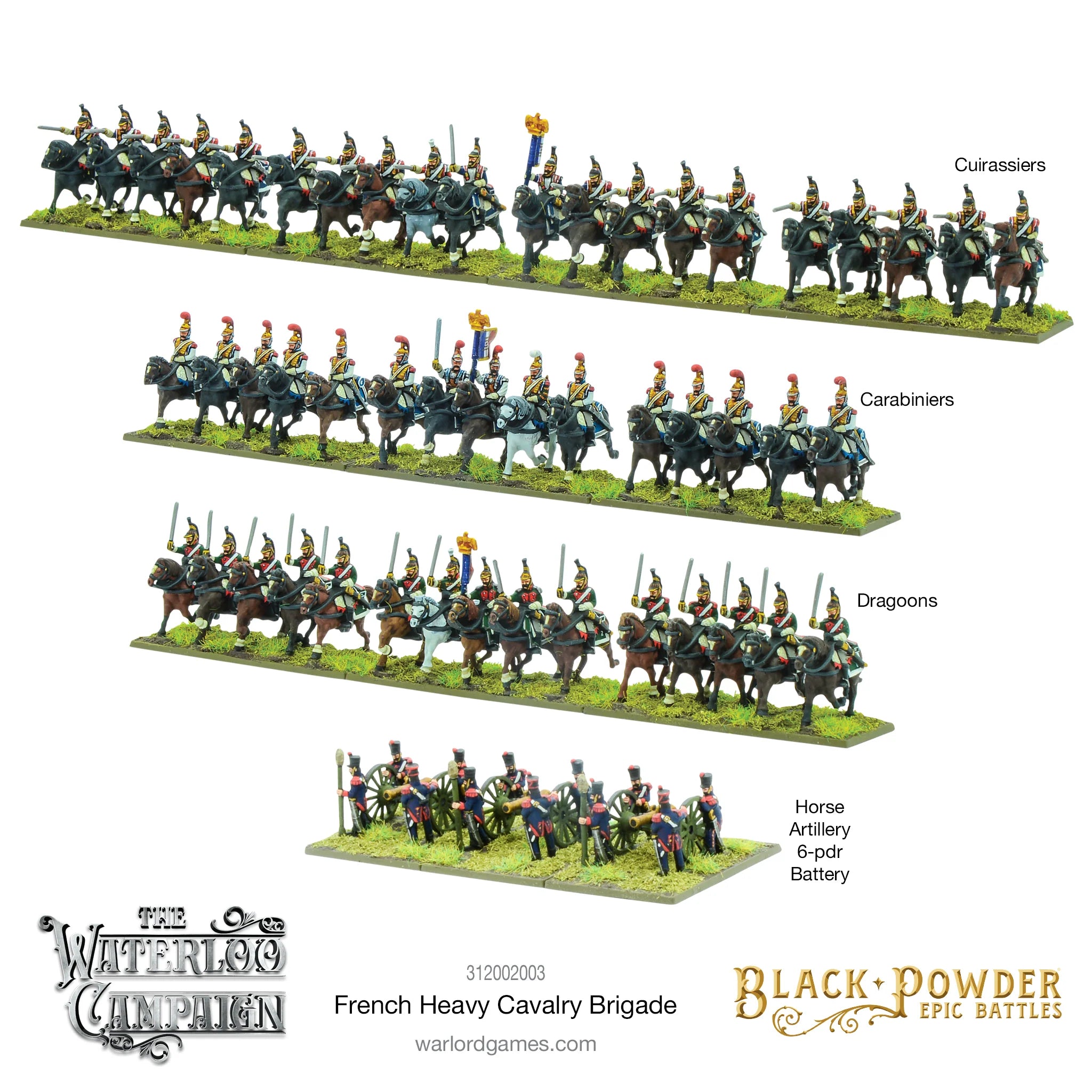 Black Powder Epic | Waterloo Campaign French Heavy Cavalry | 13.5mm Plastic Unit