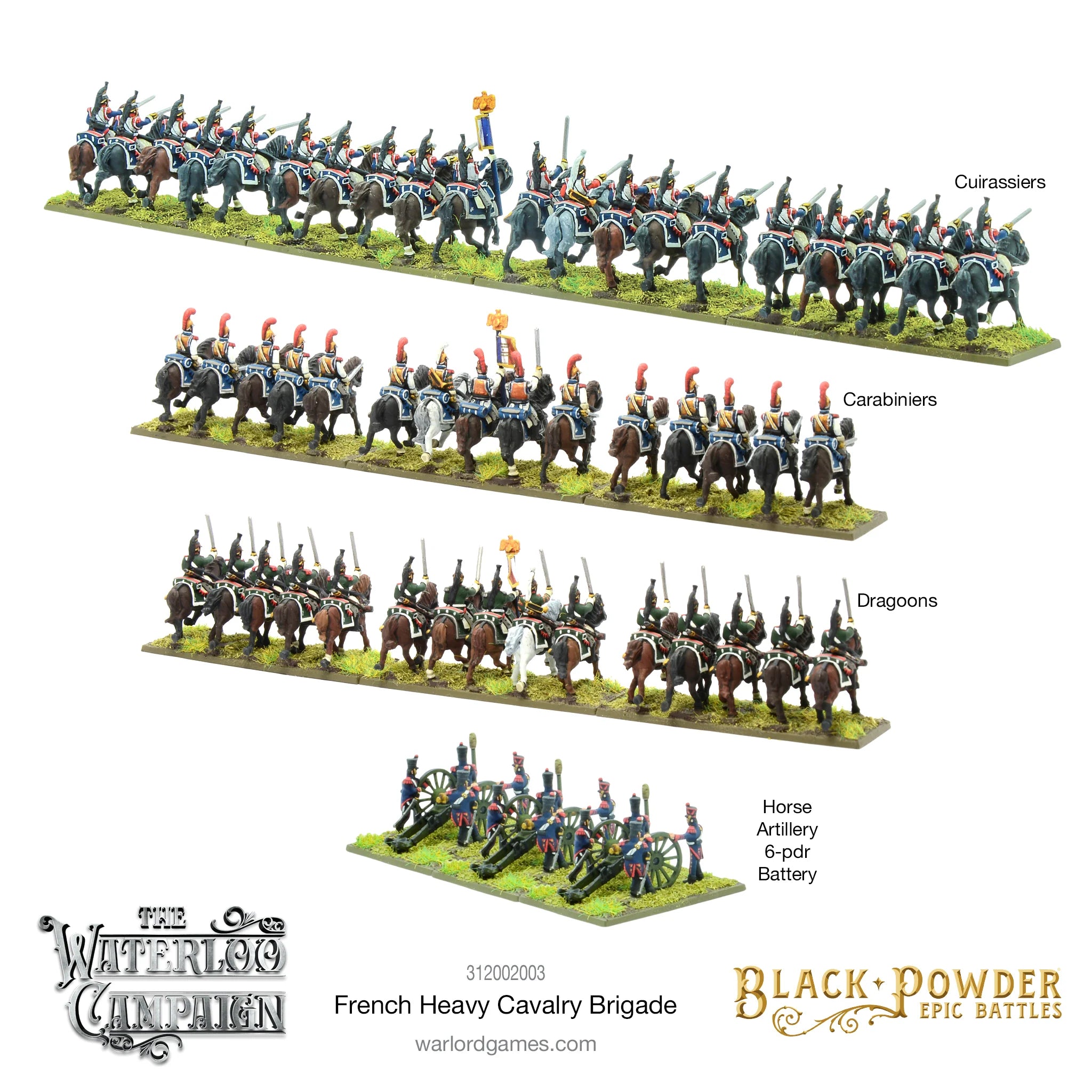 Black Powder Epic | Waterloo Campaign French Heavy Cavalry | 13.5mm Plastic Unit