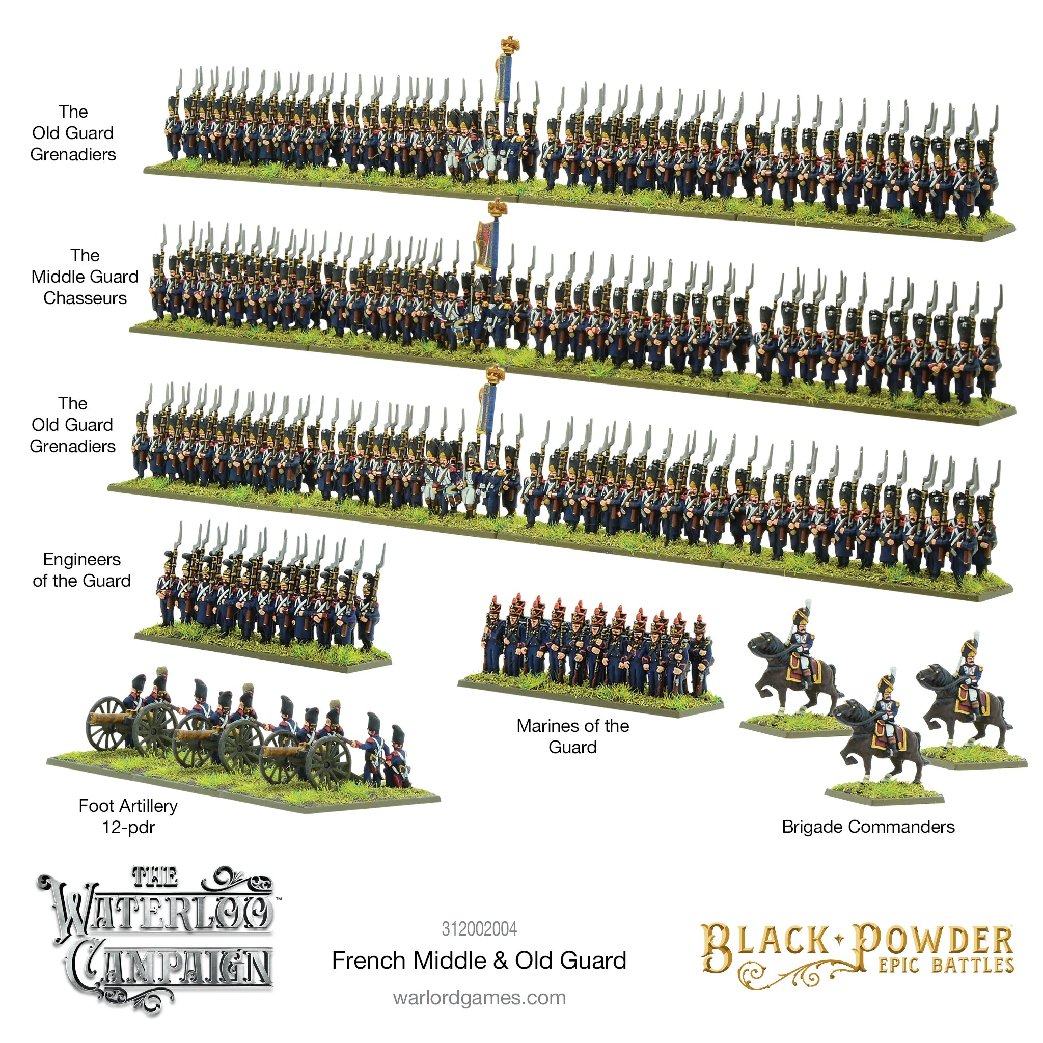 Black Powder Epic | Waterloo Campaign French Middle and Old Guard | 13.5mm Plastic Unit