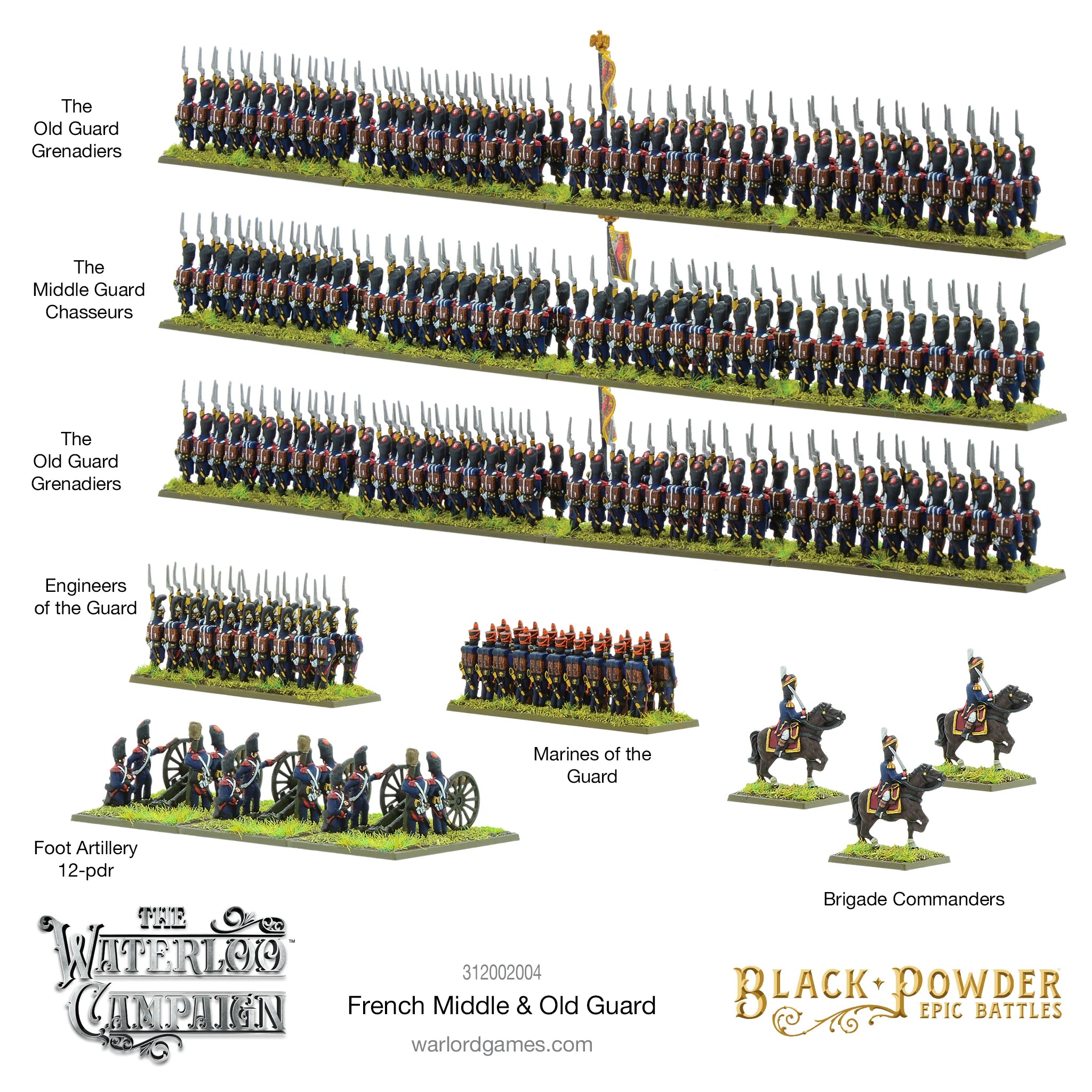 Black Powder Epic | Waterloo Campaign French Middle and Old Guard | 13.5mm Plastic Unit