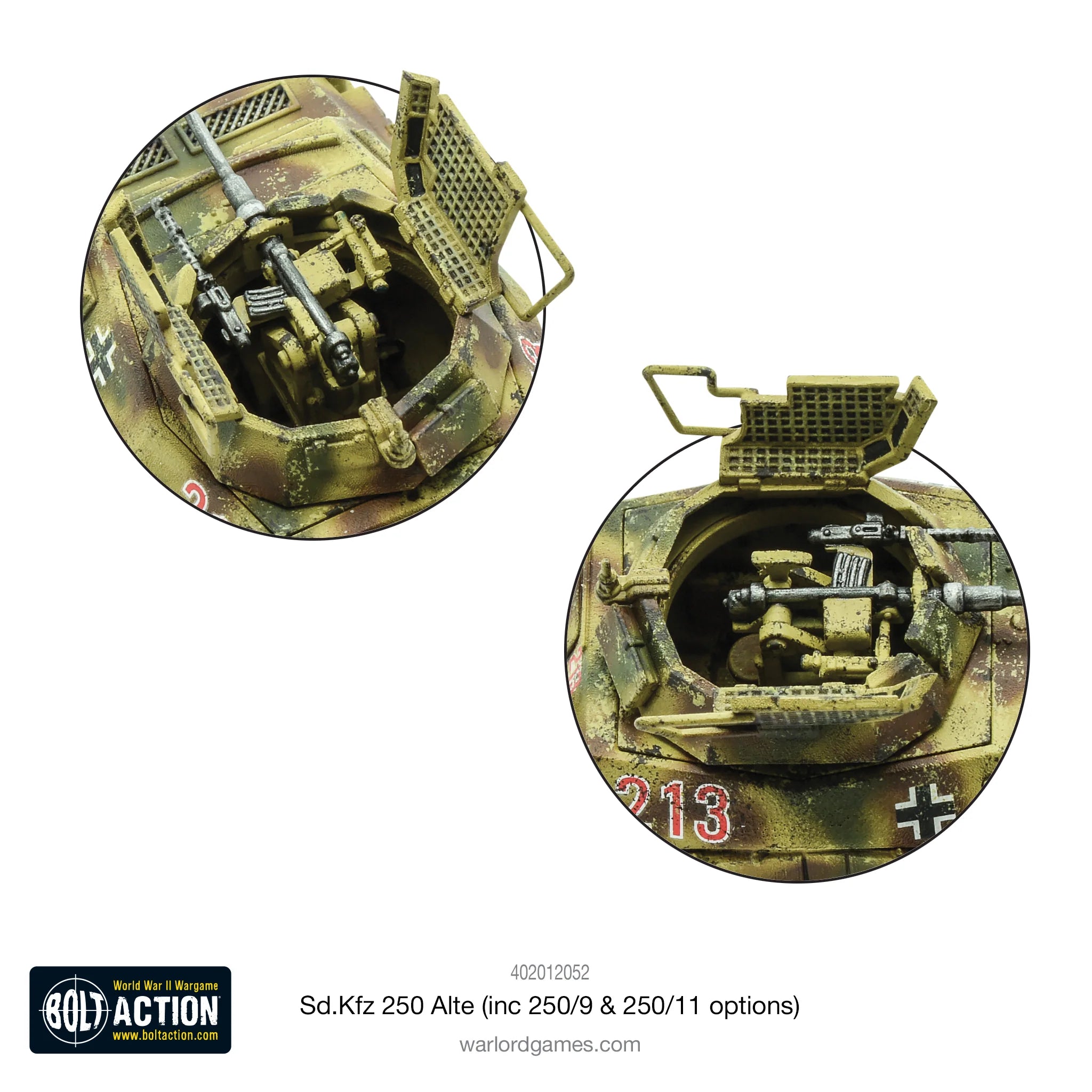 Bolt Action | German | SD.KFZ 250 Alte Half Track options to make version 1, 9 or 11 | 28mm Plastic Vehicle Copy