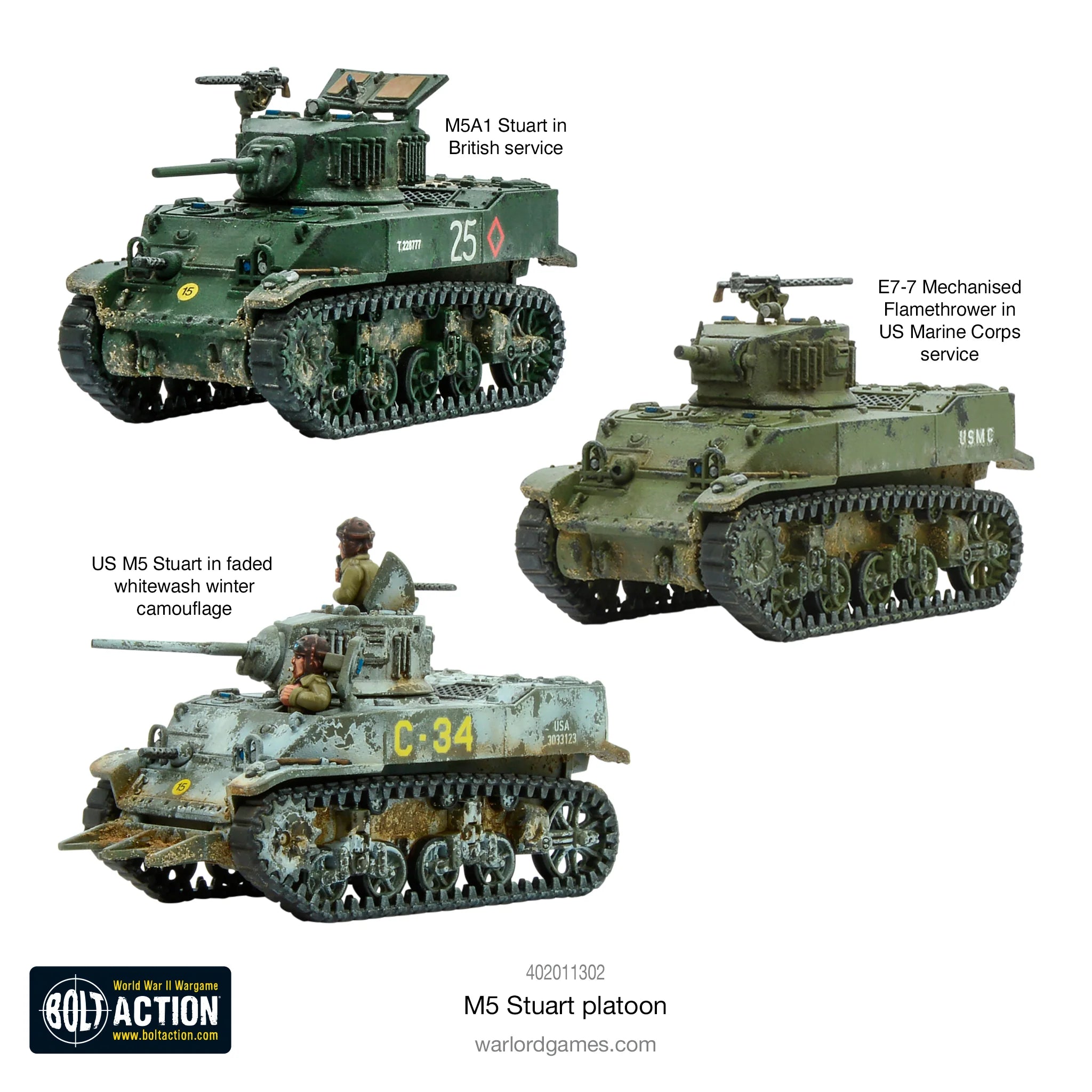 Bolt Action | USA M5 Stuart Light Tank Platoon 3 Tanks | 28mm Plastic Platoon