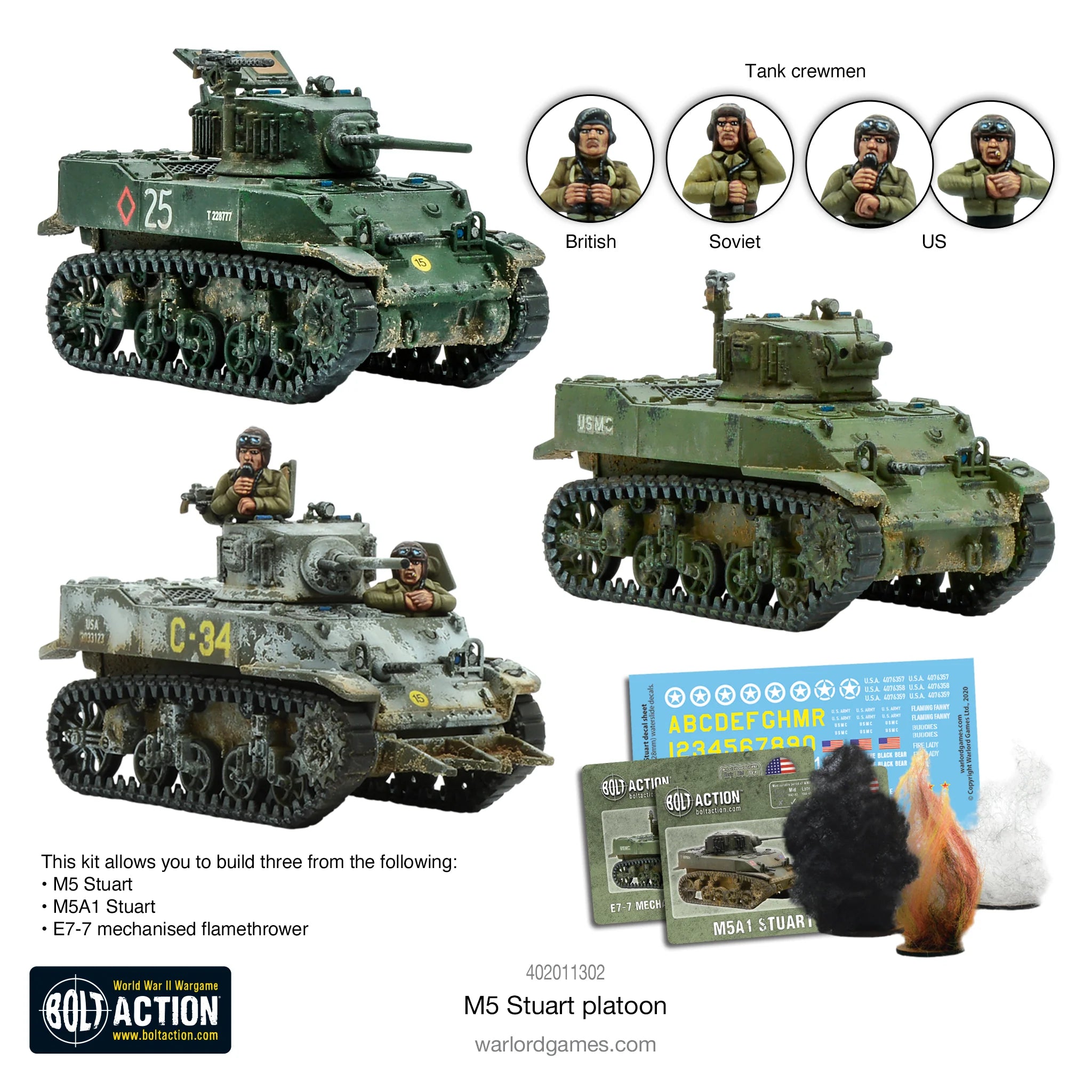 Bolt Action | USA M5 Stuart Light Tank Platoon 3 Tanks | 28mm Plastic Platoon