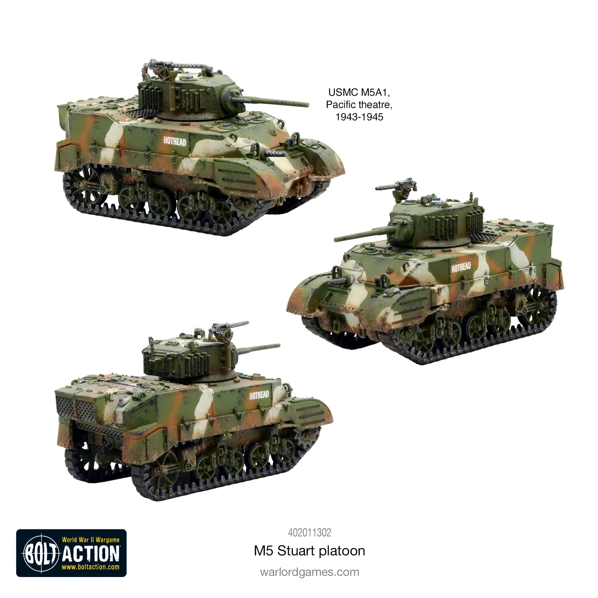 Bolt Action | USA M5 Stuart Light Tank Platoon 3 Tanks | 28mm Plastic Platoon