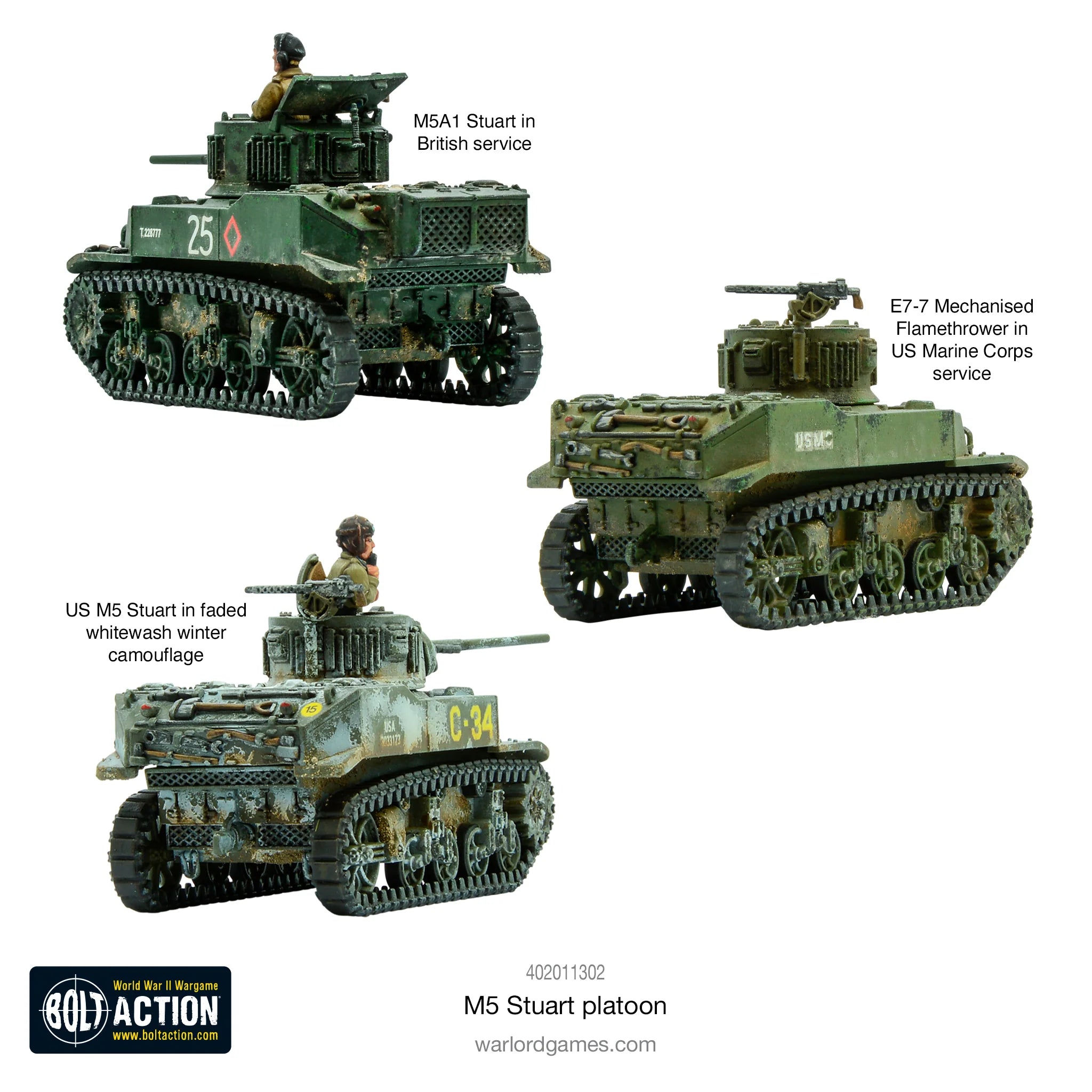 Bolt Action | USA M5 Stuart Light Tank Platoon 3 Tanks | 28mm Plastic Platoon