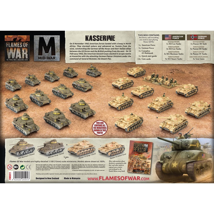 Flames of War | US vs Germans | Kasserine, US vs German | 15mm Plastic Starter | Battlefront | Miniature Kingdoms