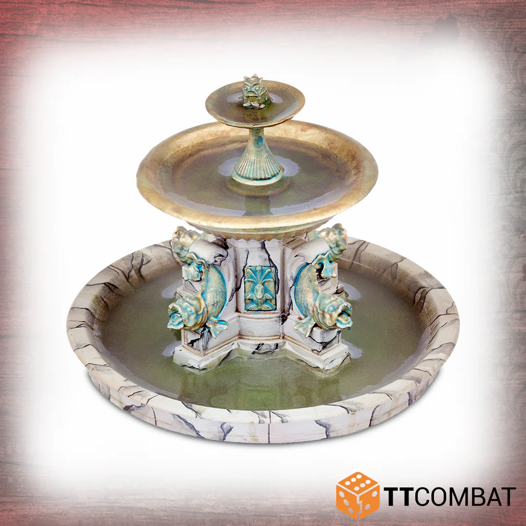 Tabletop Scenics | Streets Of Venice Fish Fountain | 28mm Resin Blister Pack | TTCombat | Miniature Kingdoms