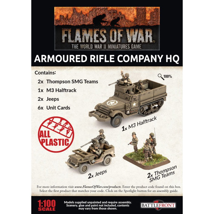Flames of War | American Armoured Rifle Company HQ | 15mm Plastic Unit