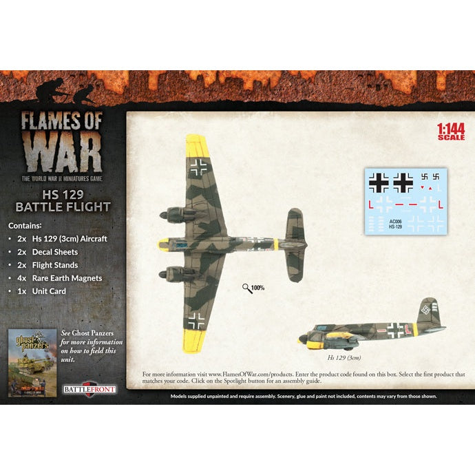 Flames of War | German | HS129 Battle Flight | 1/144 Plastic Unit