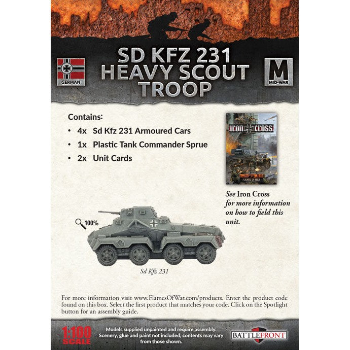 Flames of War | German SD KFZ 231 Heavy Scout Troop | 15mm Resin / Metal Unit