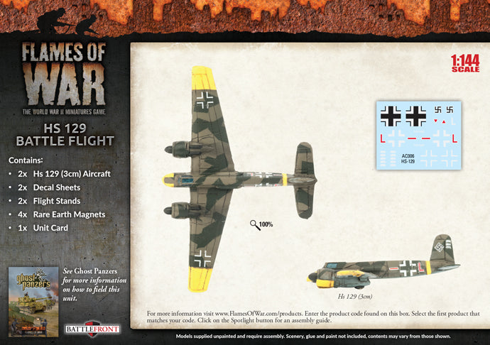 Flames of War | German | HS129 Battle Flight | 1/144 Plastic Unit