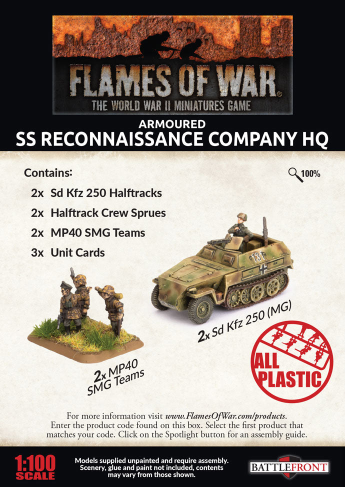 Flames of War | German SS Reconnaissance Company HQ | 15mm Plastic Unit