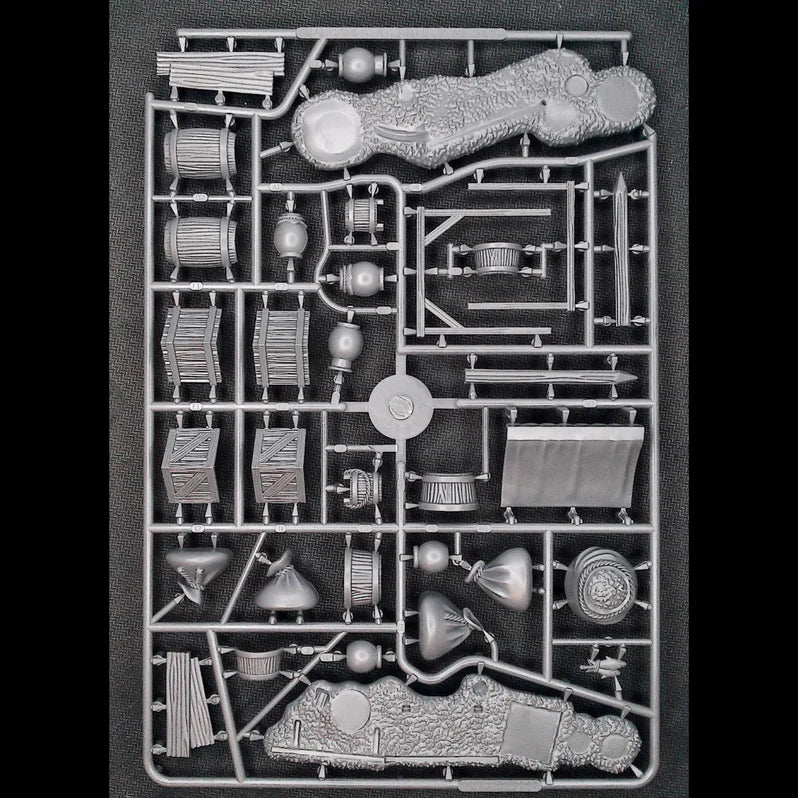 General Accoutrements | Markets & Barricades | 2 x 28mm Sprues