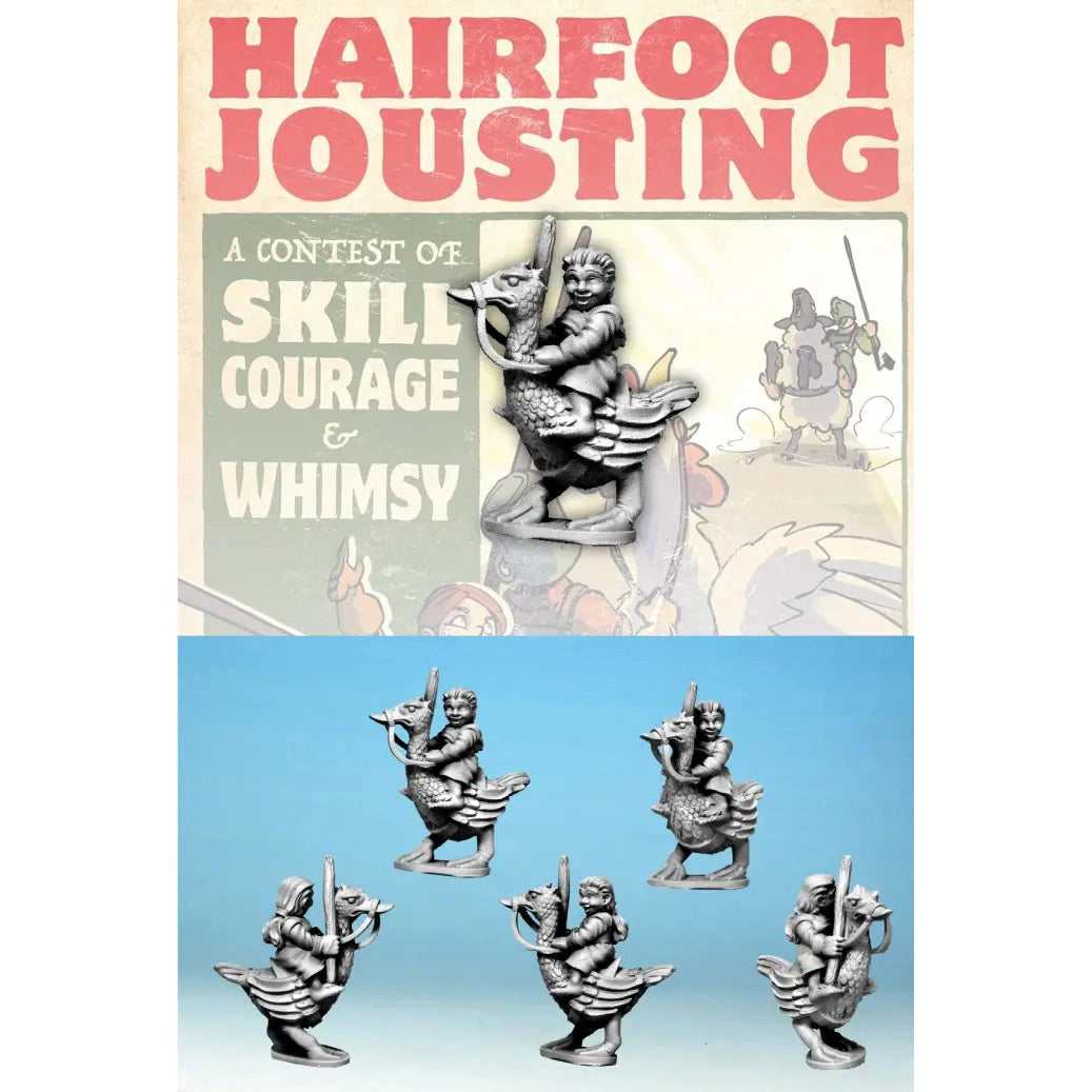 Hairfoot Jousting | Hairfoot Jouster Riding a Goose | 28mm Metal Blister Pack