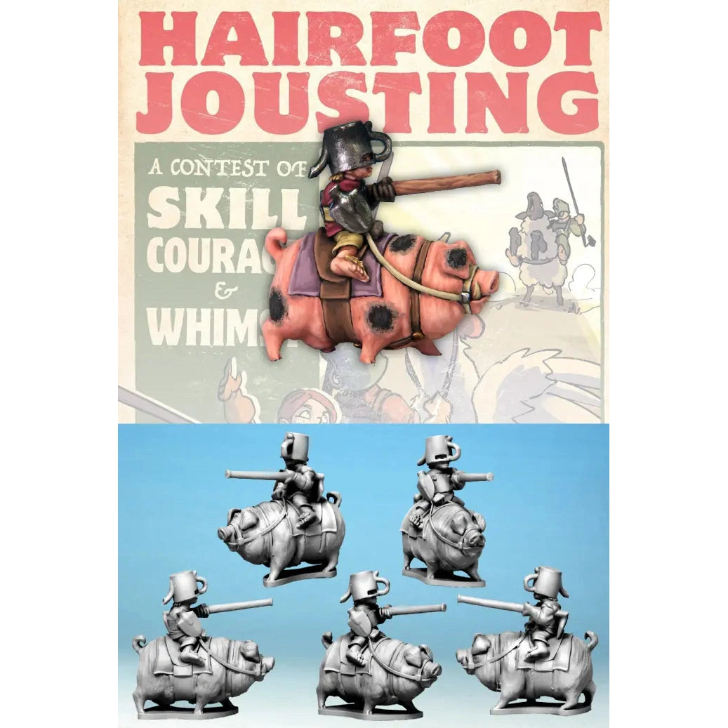 Hairfoot Jousting | Hairfoot Jouster Riding a Pig | 28mm Metal Blister Pack