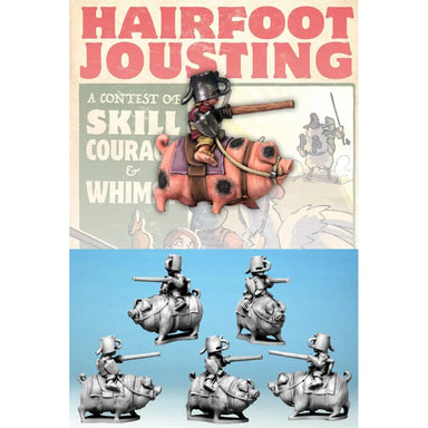 Hairfoot Jousting | Hairfoot Jouster Riding a Pig | 28mm Metal Blister Pack