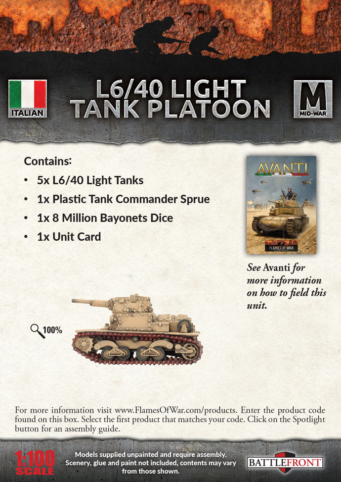 Flames of War | Italian L6/40 Light Tank Platoon | 15mm Resin / Metal Unit