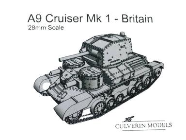 Culverin Models | British A9 Cruiser Tank | 28mm Scale | 3d Printed Resin