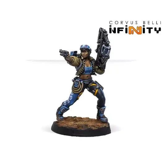 Infinity | Panoceania | Dr Priya Harper, Archeo Raider P.Carbine | 28mm Metal Small Box