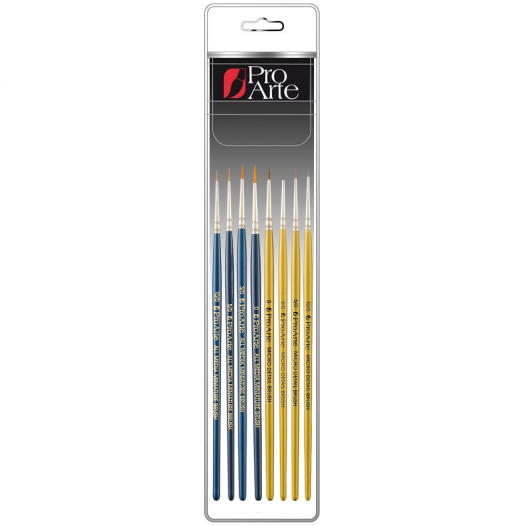 Pro Arte | All Media Micro Detail Brush Set | 8 Brush Set Blue & Gold Handles