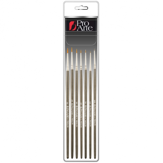 Pro Arte | Prolon All Media Miniature Brush Set | 7 Brush Set Grey Handle