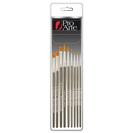 Pro Arte | Prolon Assorted Brush Set 9 Brushes Grey handle