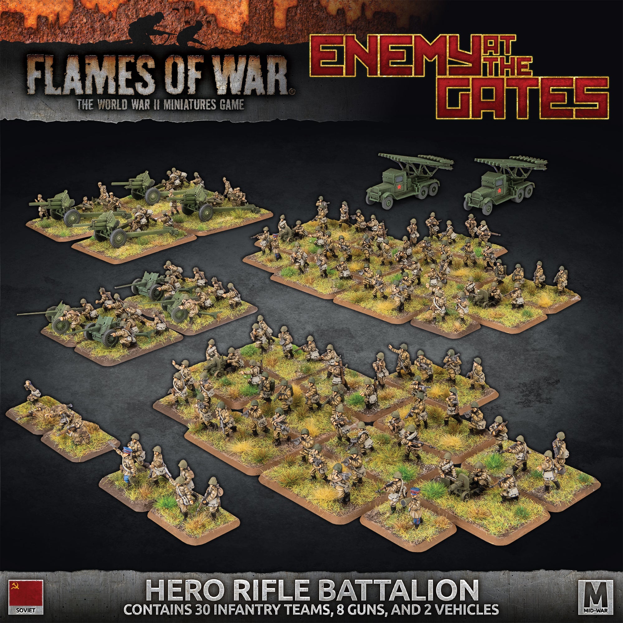 Flames of War | Soviet | Enemy at the Gates Hero Rifle Battalion | 15mm Plastic Starter | Battlefront | Miniature Kingdoms