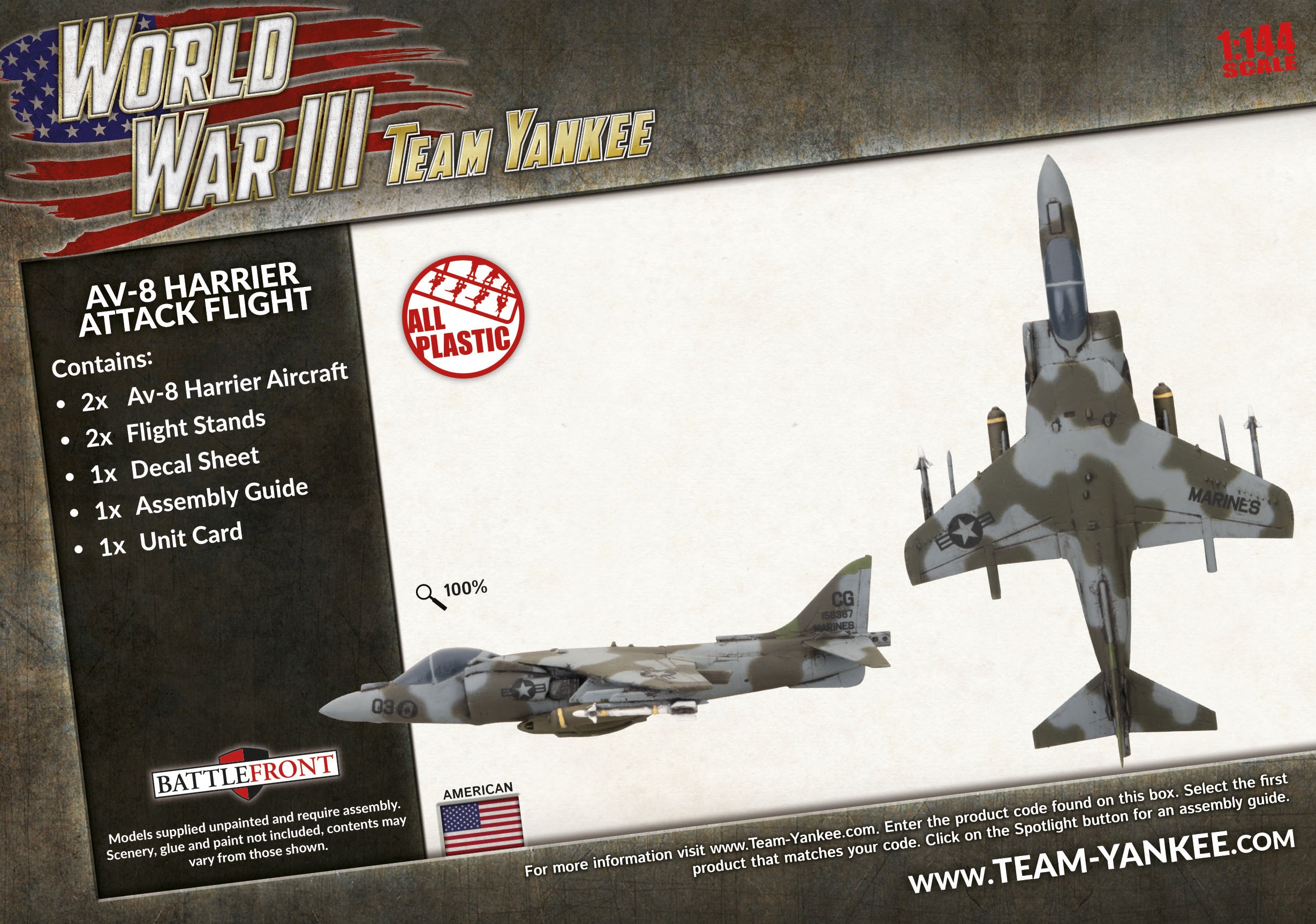 Team Yankee | American | AV-8 Harrier Attack Flight | 15mm Plastic Unit