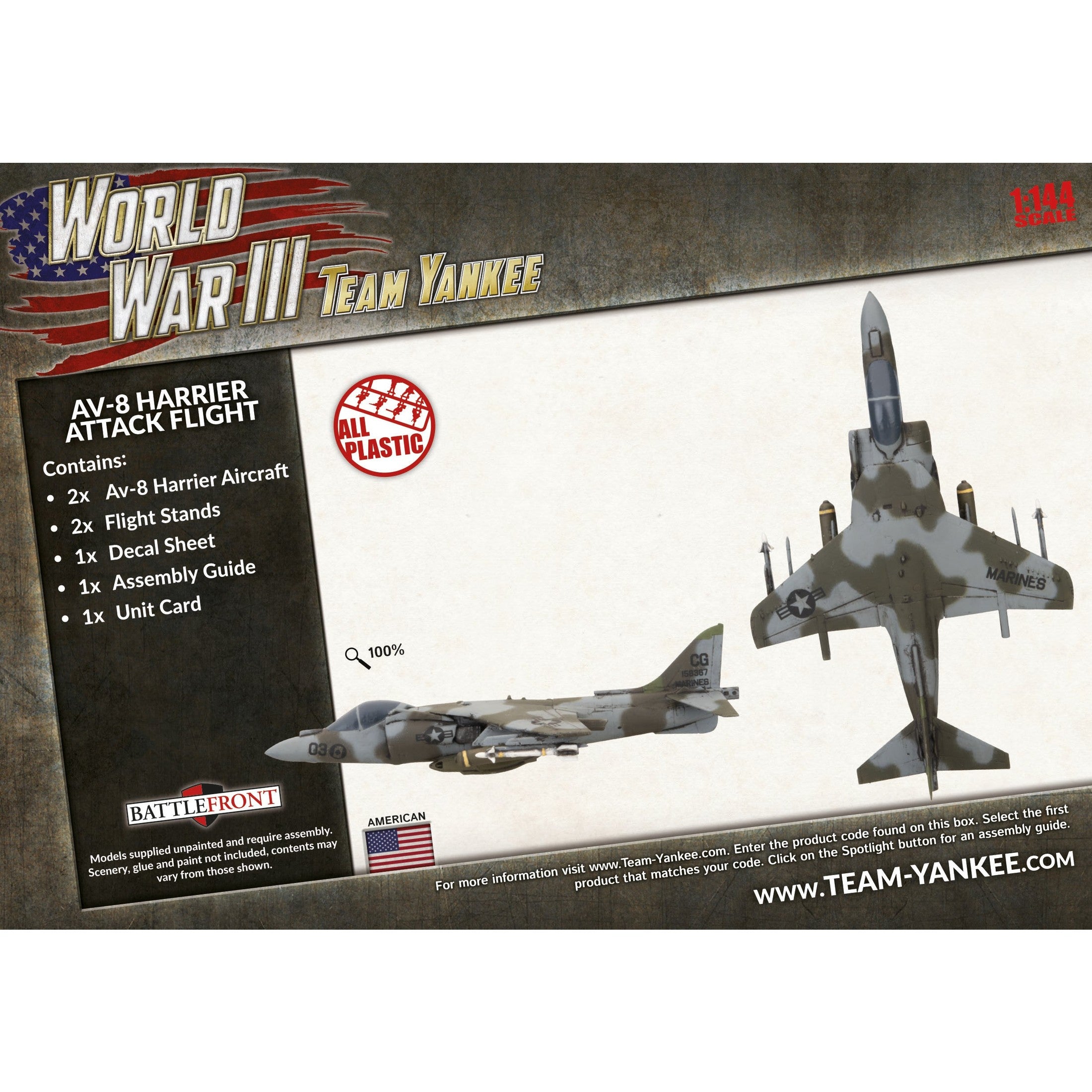 Team Yankee | American | AV-8 Harrier Attack Flight | 15mm Plastic Unit