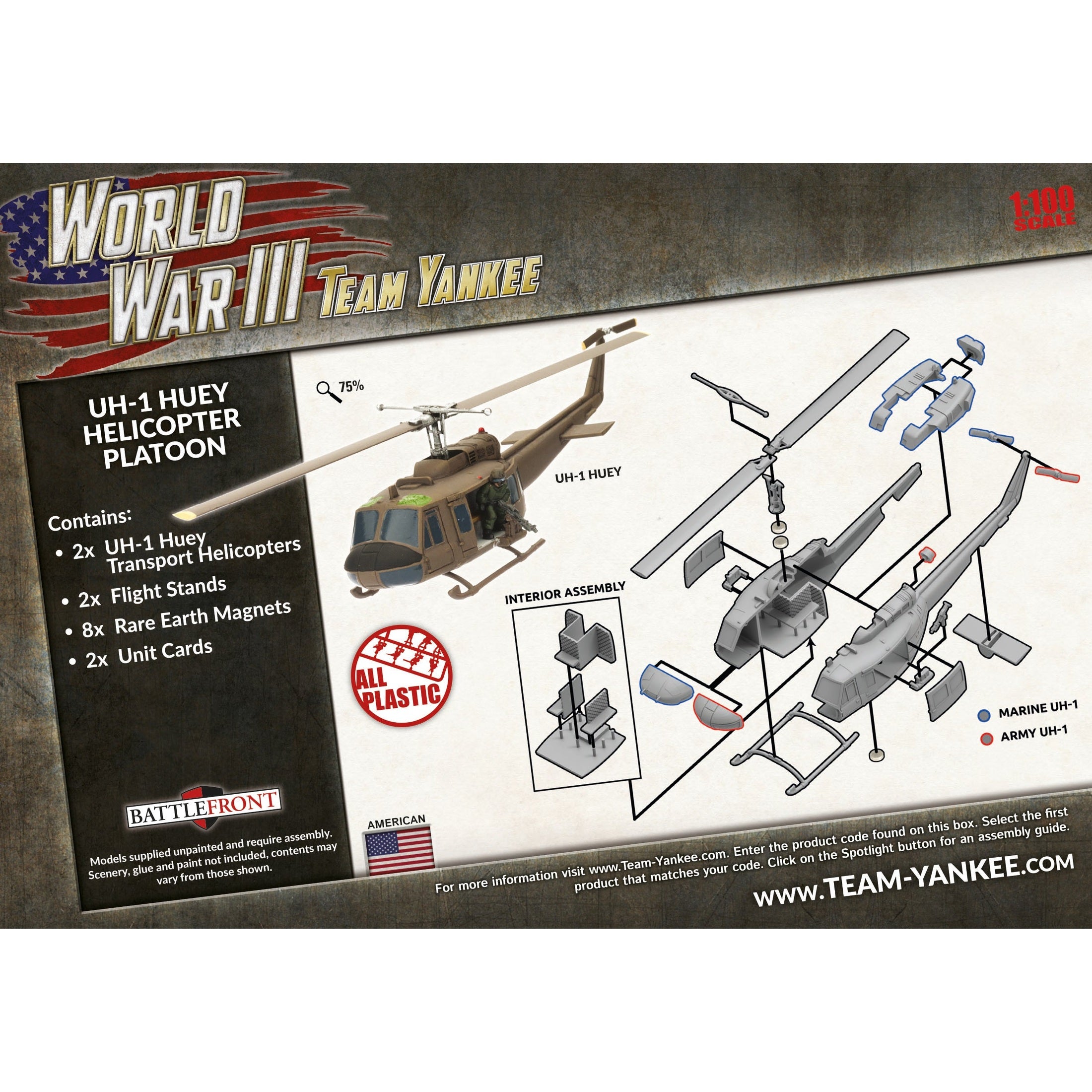 Team Yankee | American | UH-1 Huey Helicopter Platoon | 15mm Plastic Unit