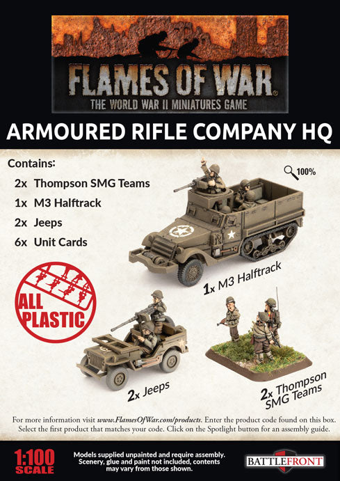 Flames of War | American Armoured Rifle Company HQ | 15mm Plastic Unit