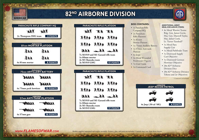 Flames of War | American | 82nd Airborne Division Army Deal | 15mm Plastic / Metal Unit