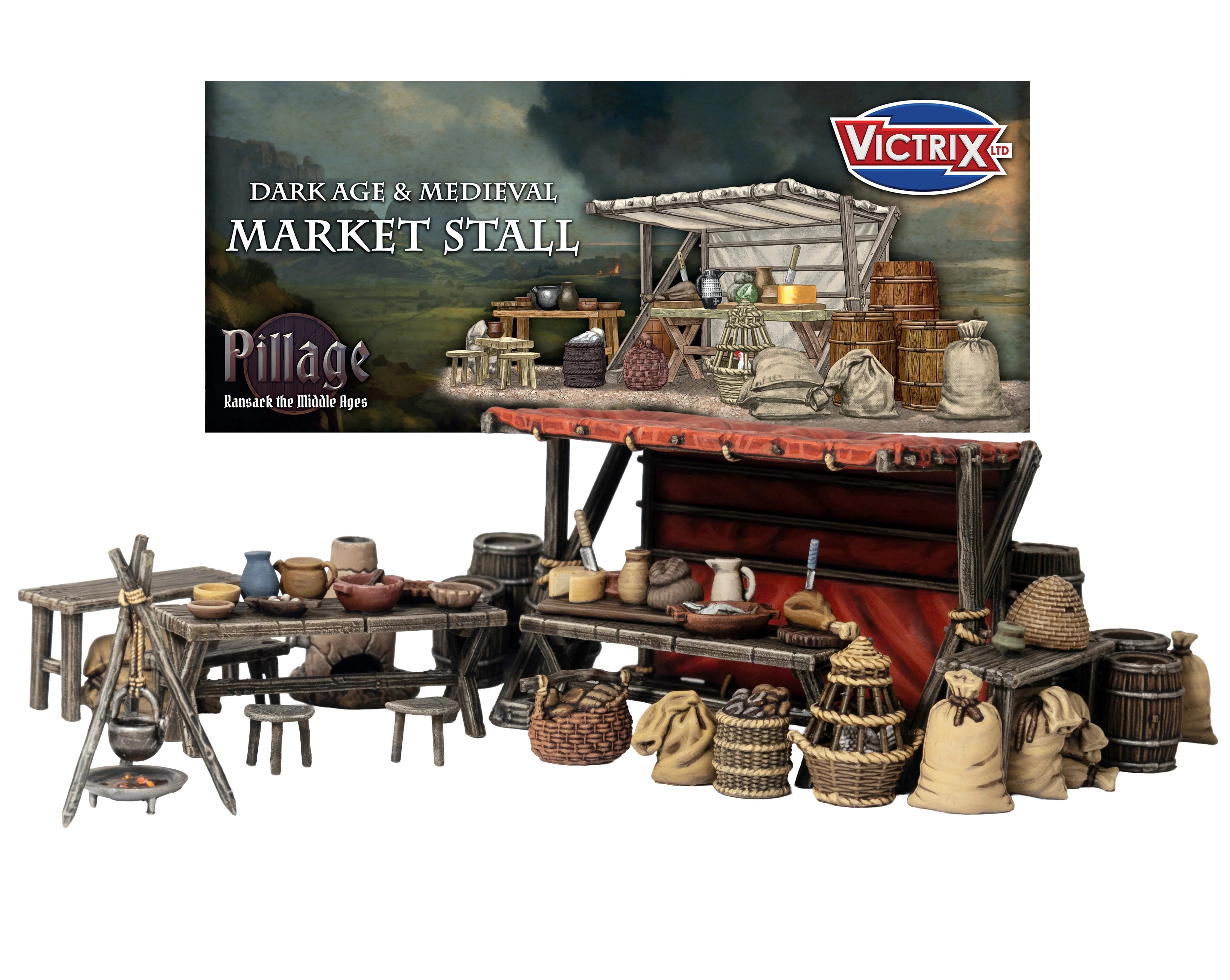 Victrix | Pillage | Market Stall Medieval and Dark Ages | 28mm Plastic Terrain