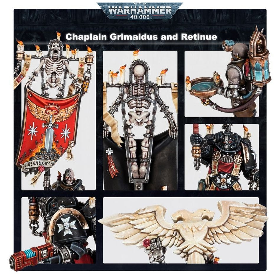 Warhammer 40,000 | Space Marines | Black Templars| Chaplain Grimaldus & Retinue | Plastic Unit Box