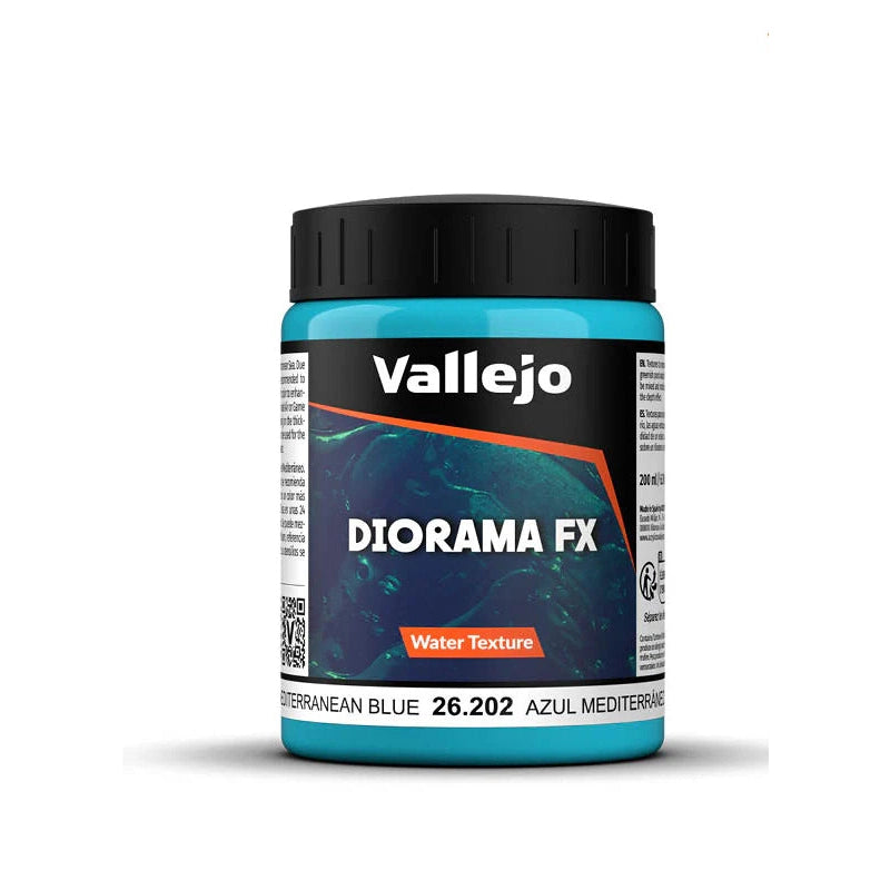 Vallejo | Water Texture Mediterranean Blue | 200g / 200ml Basing Mix 26.202 | TTCombat | Miniature Kingdoms